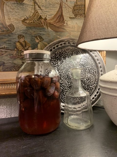 Damson gin on the sideboard